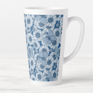 Caneca De Café Latte Primavera azul, flores silvestres, margaridas