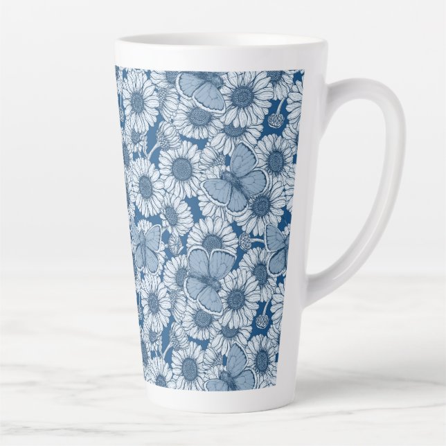 Caneca De Café Latte Primavera azul, flores silvestres, margaridas (Direita)