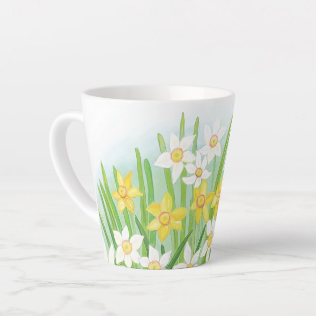 Caneca De Café Latte Primavera Daffodils Pequena Caneta Latina (Ângulo esquerdo)