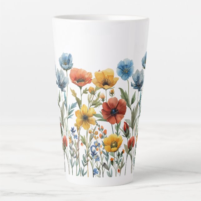 Caneca De Café Latte Primavera de aquarela Flores-67548 (Frente)