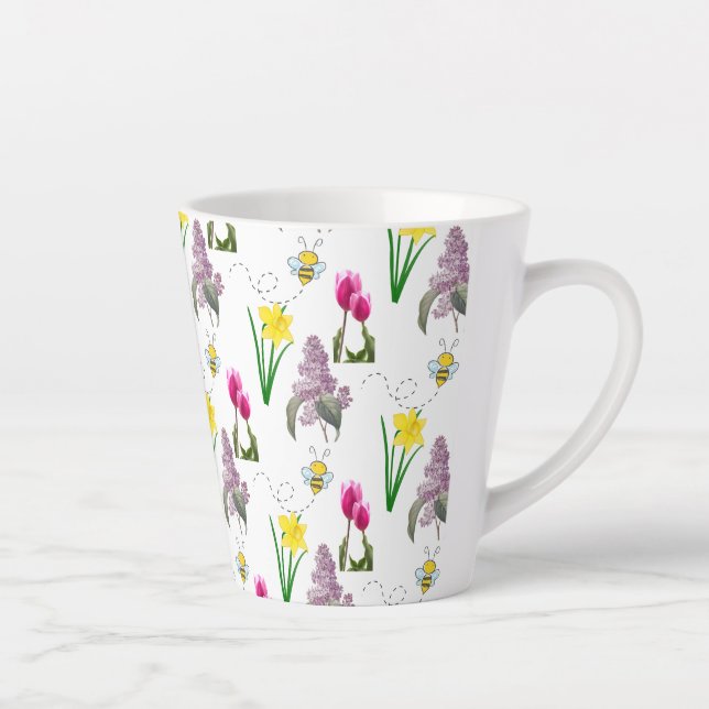 Caneca De Café Latte Primavera Floral Tulip Daffodils Lilacs (Direita)