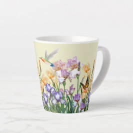 Caneca De Café Latte Primavera Irisa Jardim do Hummingbird e Borboleta