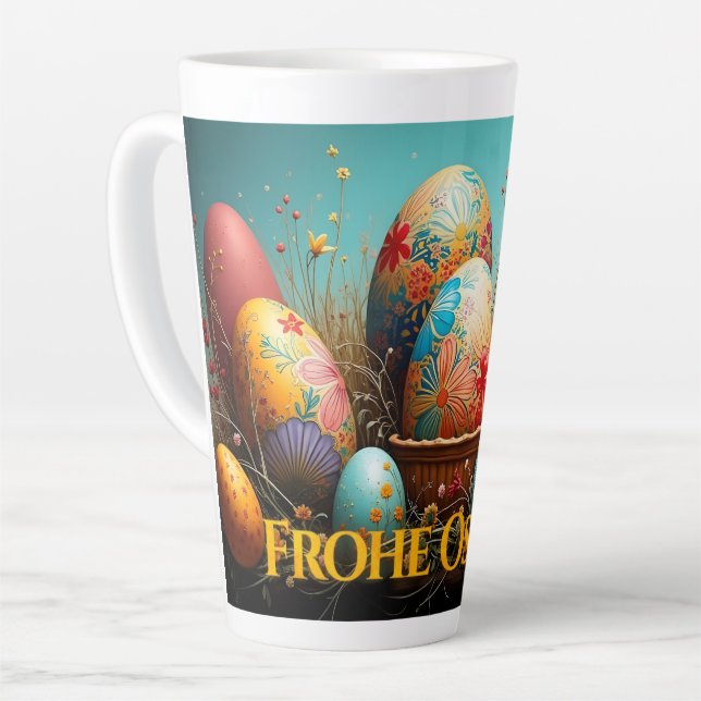 Caneca De Café Latte Primavera Magia com Ovos de Páscoa (Ângulo esquerdo)