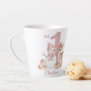 Caneca De Café Latte Primeiro Natal da Menina com Boneco de Neve e Cerv