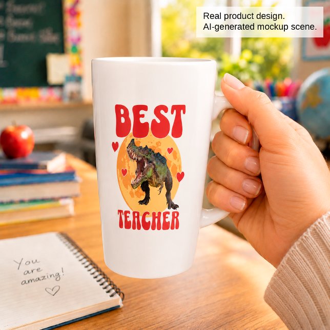 Caneca De Café Latte Professor Dinossauro Engraçado Melhor (Criador carregado)
