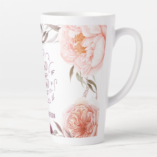 Caneca De Café Latte professor elegante floral roxo e rosa (Direita)