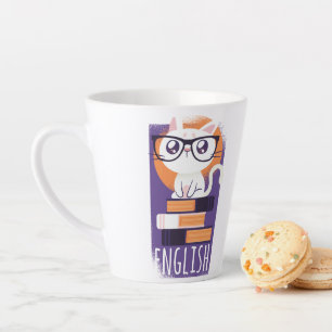 Caneca De Café Latte PROFESSORES INGLESES Presente - Roxo Gato Kawaii C