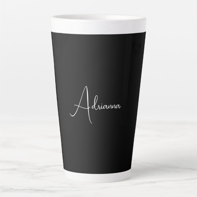 Caneca De Café Latte Profissional preto adicione o nome caligrafia retr (Frente)