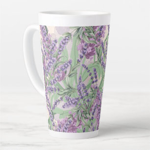 Caneca De Café Latte Profusão de Lavanda Pó Rosa Lavanda Floral Rústica