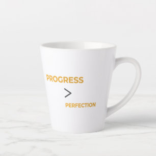 Caneca De Café Latte Progresso Acima da Perfeição Minimal Motivacional