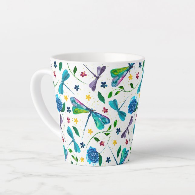 Caneca De Café Latte Projetista de Jardim de Libélula com Aquarela (Ângulo esquerdo)