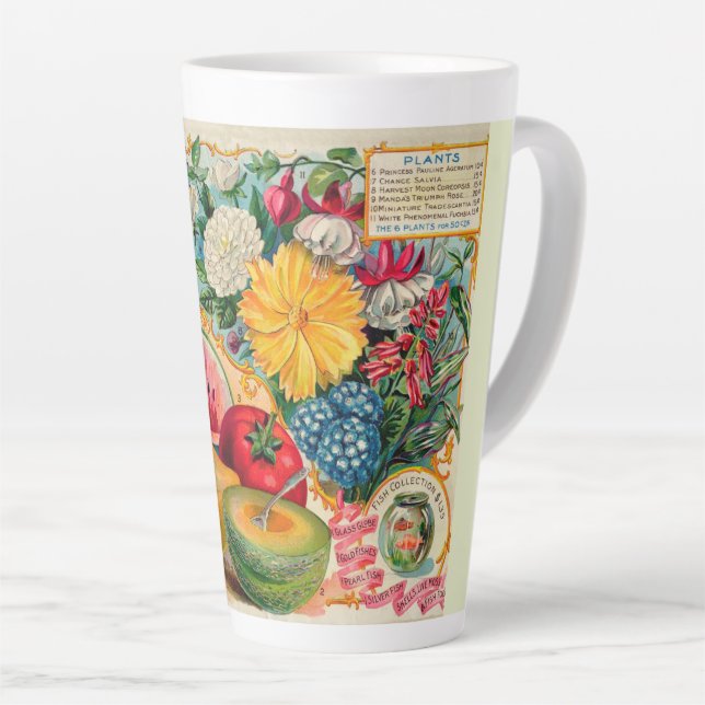 Caneca De Café Latte Propaganda de sementes de frutas e flores de veget (Ângulo direito)