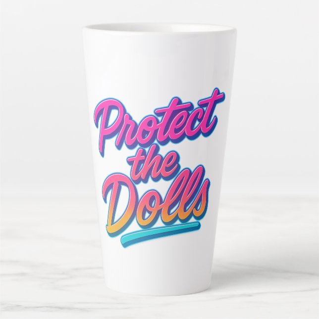 Caneca De Café Latte Proteja as Bonecas Arte Neon Retro (Frente)