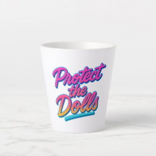 Caneca De Café Latte Proteja as Bonecas Arte Neon Retro
