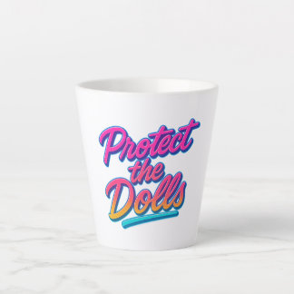 Caneca De Café Latte Proteja as Bonecas Arte Neon Retro