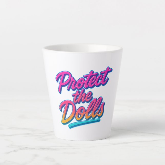 Caneca De Café Latte Proteja as Bonecas Arte Neon Retro (Frente)