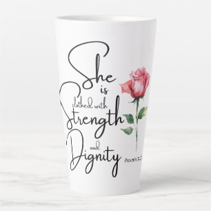 Caneca De Café Latte Provérbios 31:25 Ela é Bíblia Verso Flor