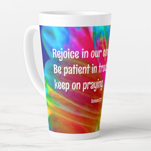 Caneca De Café Latte Psychedelic Daisy Romans 12:12 Latte Mug (Ângulo esquerdo)