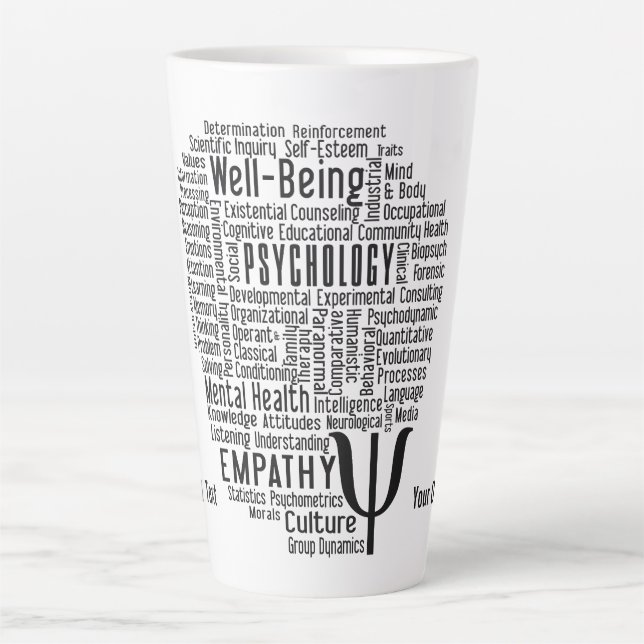 Caneca De Café Latte PSYCHOLOGY Word Cloud texto personalizado (Frente)