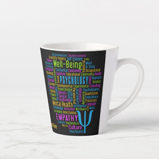 Caneca De Café Latte PSYCHOLOGY Word Cloud texto personalizado (Direita)