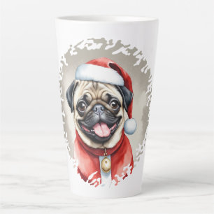 Caneca De Café Latte Pug com roupa de Papai Noel - Natal 1