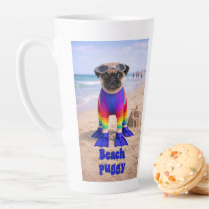 Caneca De Café Latte Pug da Praia