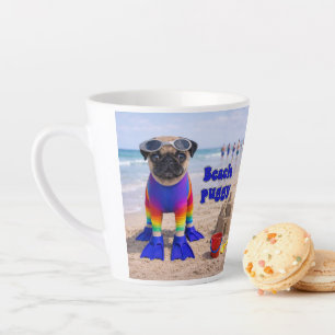 Caneca De Café Latte Pug da Praia
