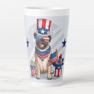 Caneca De Café Latte Pug Patriótico 4 de Julho