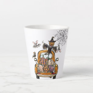 Caneca De Café Latte Pumpkin Patch Truck com pássaro espantalho de morc