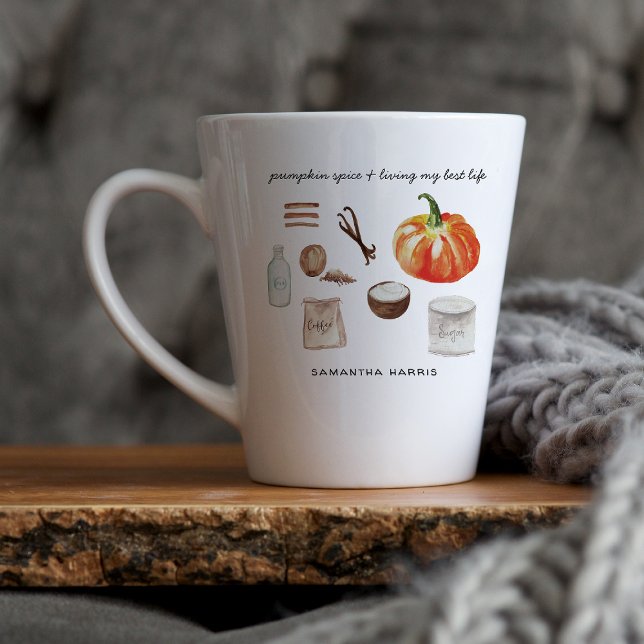 Caneca De Café Latte Pumpkin Spice Lover | Monograma de lata (Criador carregado)