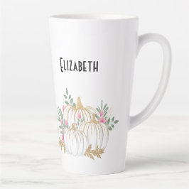 Caneca De Café Latte Pumpkins branco e Dourado Aquarela