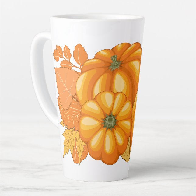 Caneca De Café Latte Pumpkins Patterno do Halloween em Fall Season (Ângulo esquerdo)