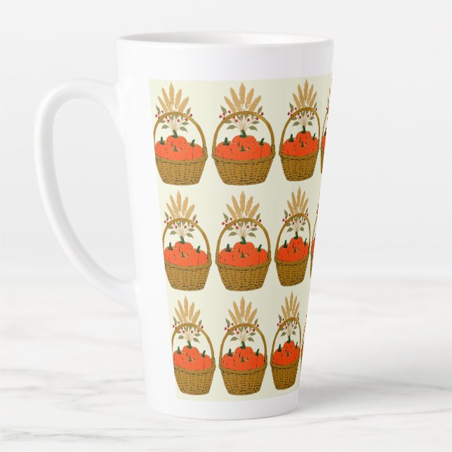 Caneca De Café Latte ☕ **Pumpkins & Wheat Basket Latte Mug (Esquerda)