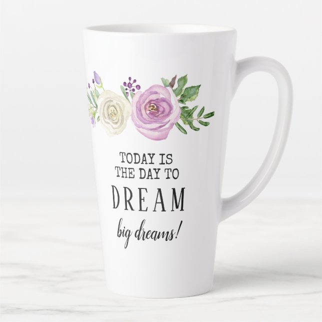 Caneca De Café Latte Purple Floral Watercolor Dream Big Dream (Direita)