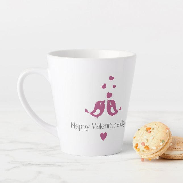 Caneca De Café Latte Purple Love Birds Valentine's Mug, Romantic Gift (In Situ)