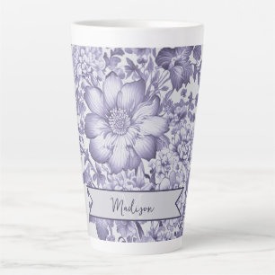 Caneca De Café Latte Purple Vintage Chinoiserie Floral Personalizada