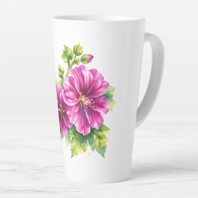 Caneca De Café Latte Purple Watercolor Flower Illustration  (Ângulo direito)