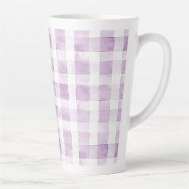 Caneca De Café Latte Purple White Plaid Stripes