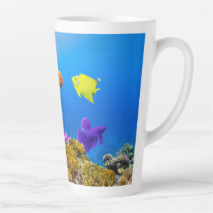 Caneca De Café Latte Púrpura azul verde tropical do Orgulho de Peixes d