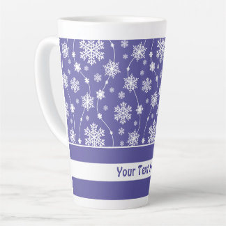 Caneca De Café Latte Púrpura Brilhante e Padrão de Floco de Neve Branco