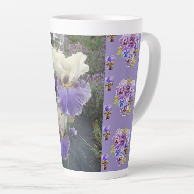 Caneca De Café Latte Púrpura Íris Irrita floral horta Latte Mug (Ângulo direito)