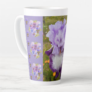 Caneca De Café Latte Púrpura Iris Pansies Viola Shabby floral Latte Mug