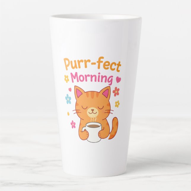 Caneca De Café Latte Purr-fect Morning Cat Coffee Mug – Cute Cat Lover  (Frente)