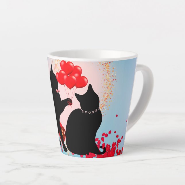Caneca De Café Latte Purr Love - Cat Namorados Balloons - Saco para pre (Ângulo direito)