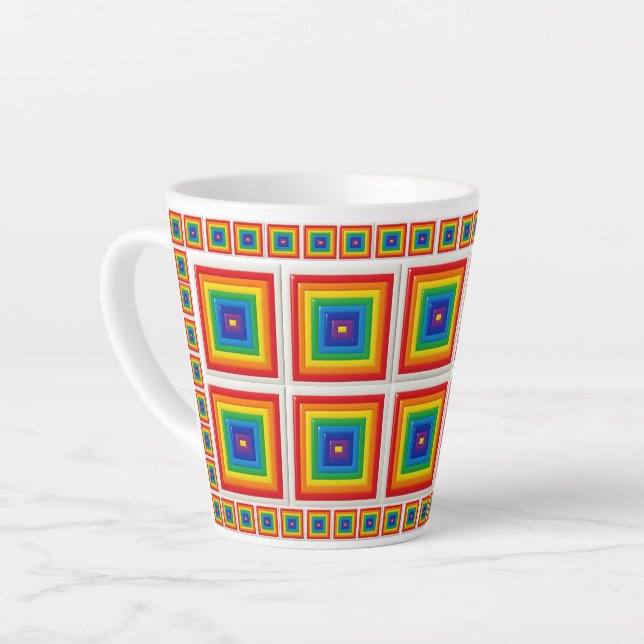 Caneca De Café Latte Quadrado 3D Arco-íris Retro (Ângulo esquerdo)