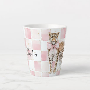 Caneca De Café Latte Quadrados de Arco rosa-leopardo