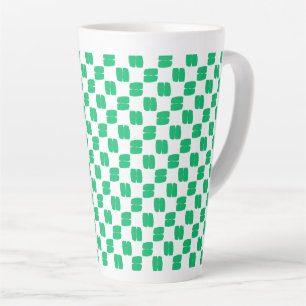 Caneca De Café Latte Quadrados Pontilhados Festivos Branco e Verde