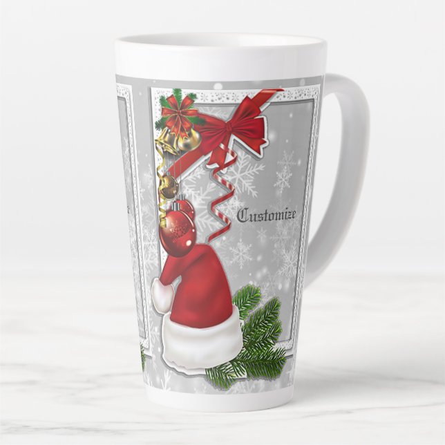 Caneca De Café Latte Quadro Branco personalizado do Santa Hat (Ângulo direito)