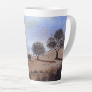 Caneca De Café Latte quadro da paisagem do outono e das árvores