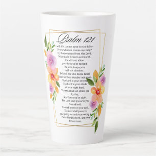 Caneca De Café Latte Quadro Geométrico Floral Psalm 121